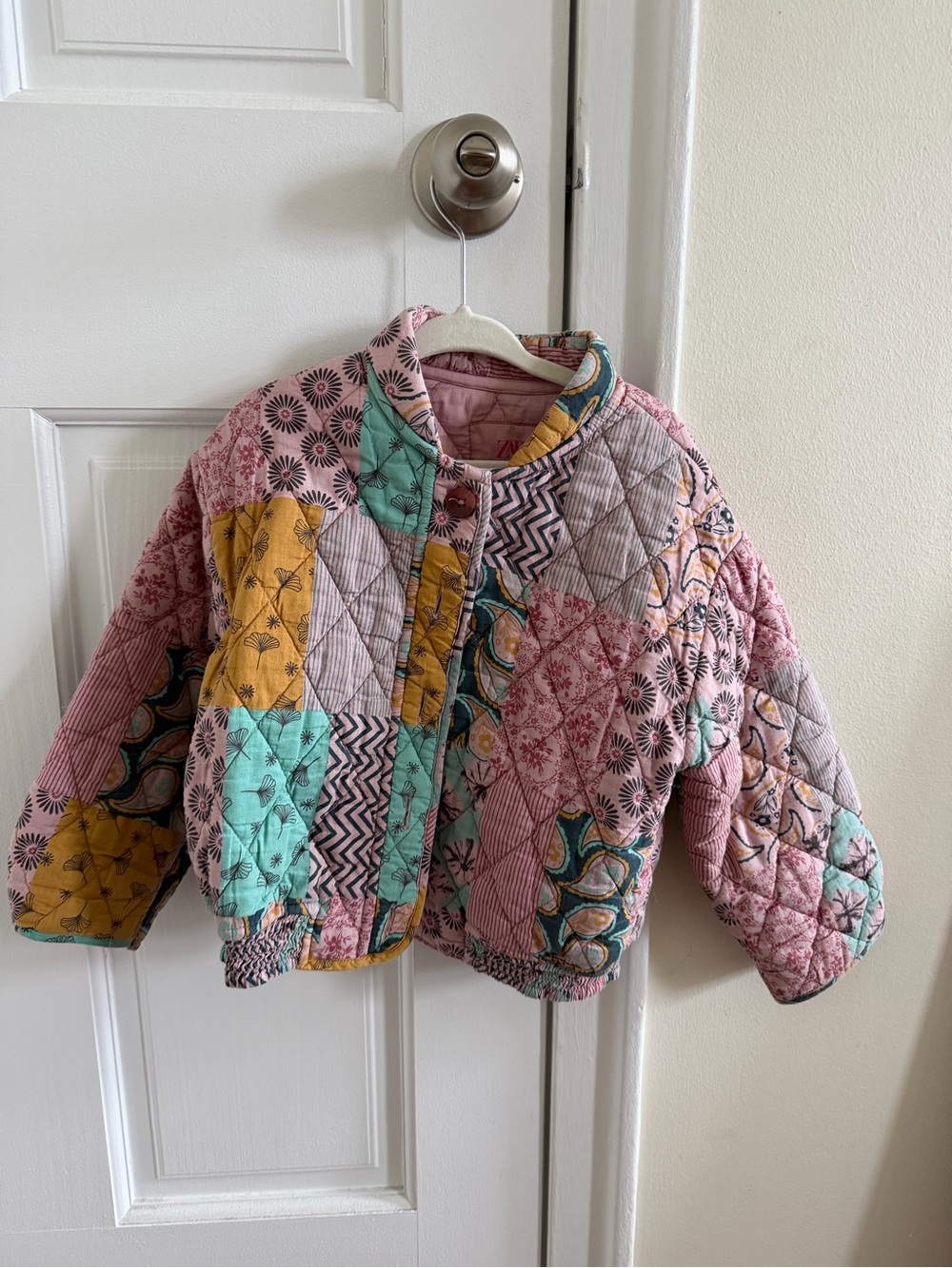 Zara HTF Pink Multi Quilted Patchwork Puffer Jacket 4T